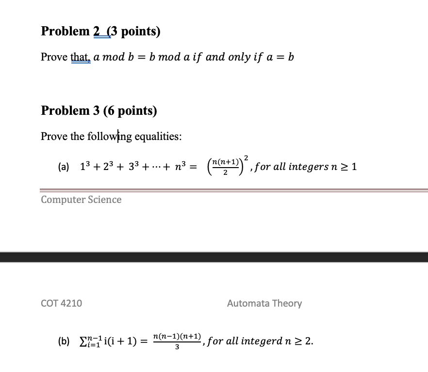 Solved Problem 2(3 Points) Prove That, A Mod B = B Mod A If | Chegg.com