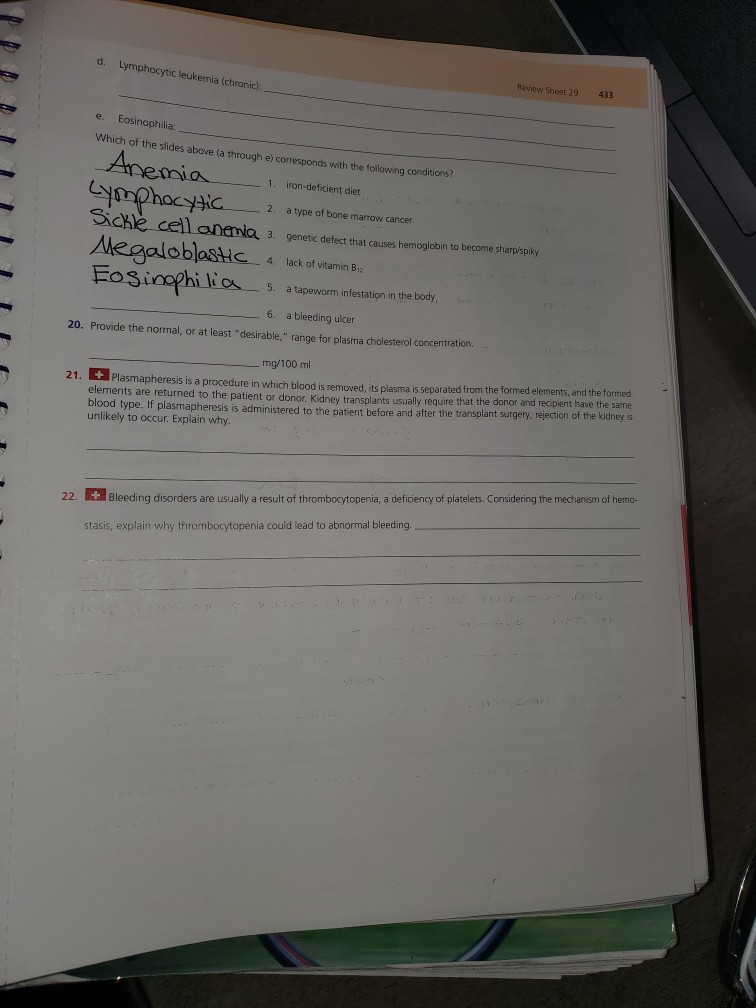 Solved d. Lymphocytic leukemia (chronic): Review Sheet 29 | Chegg.com