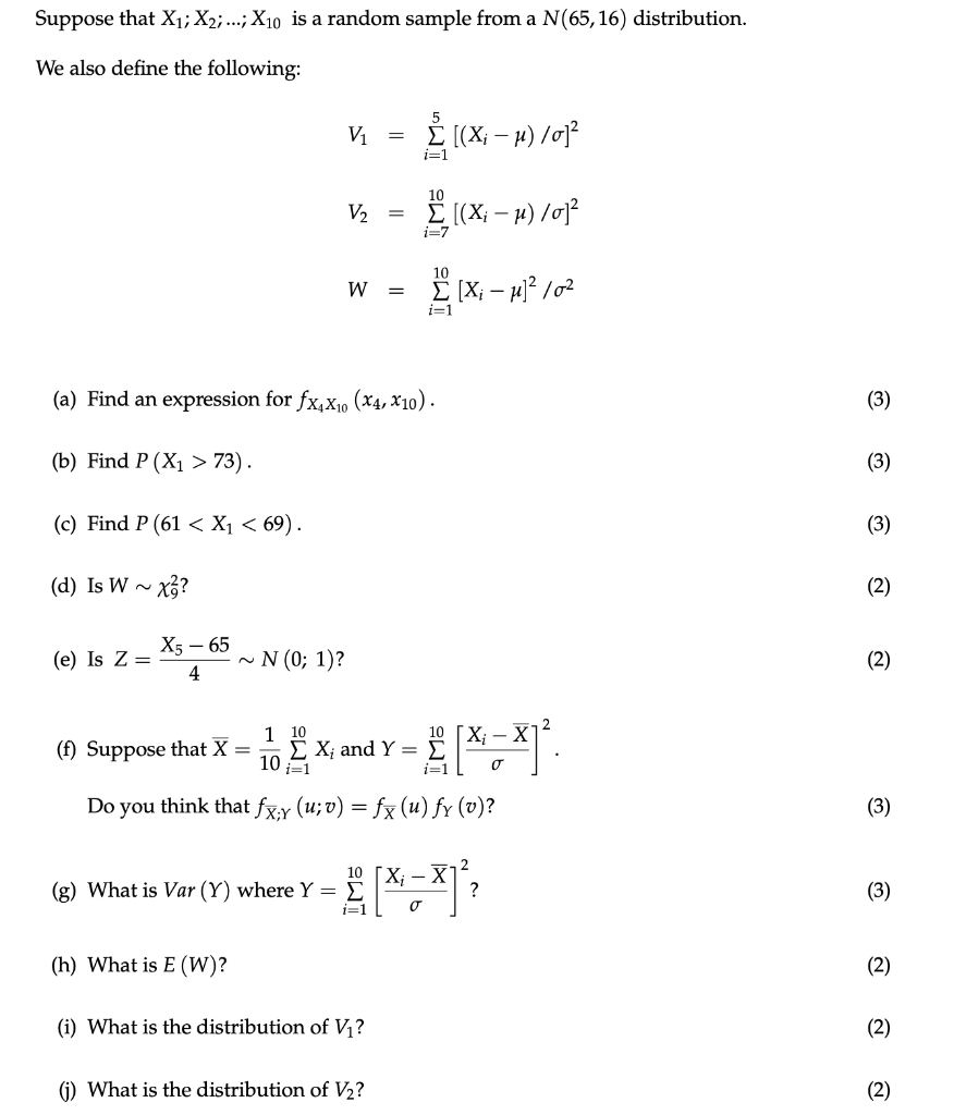 Solved Suppose That X1 X2 X10 Is A Random Sample F Chegg Com