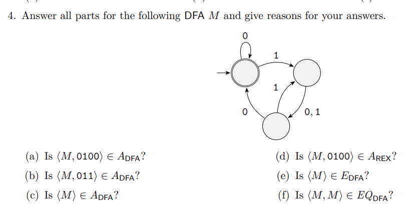 Solved 4. Answer All Parts For The Following DFA M And Give | Chegg.com