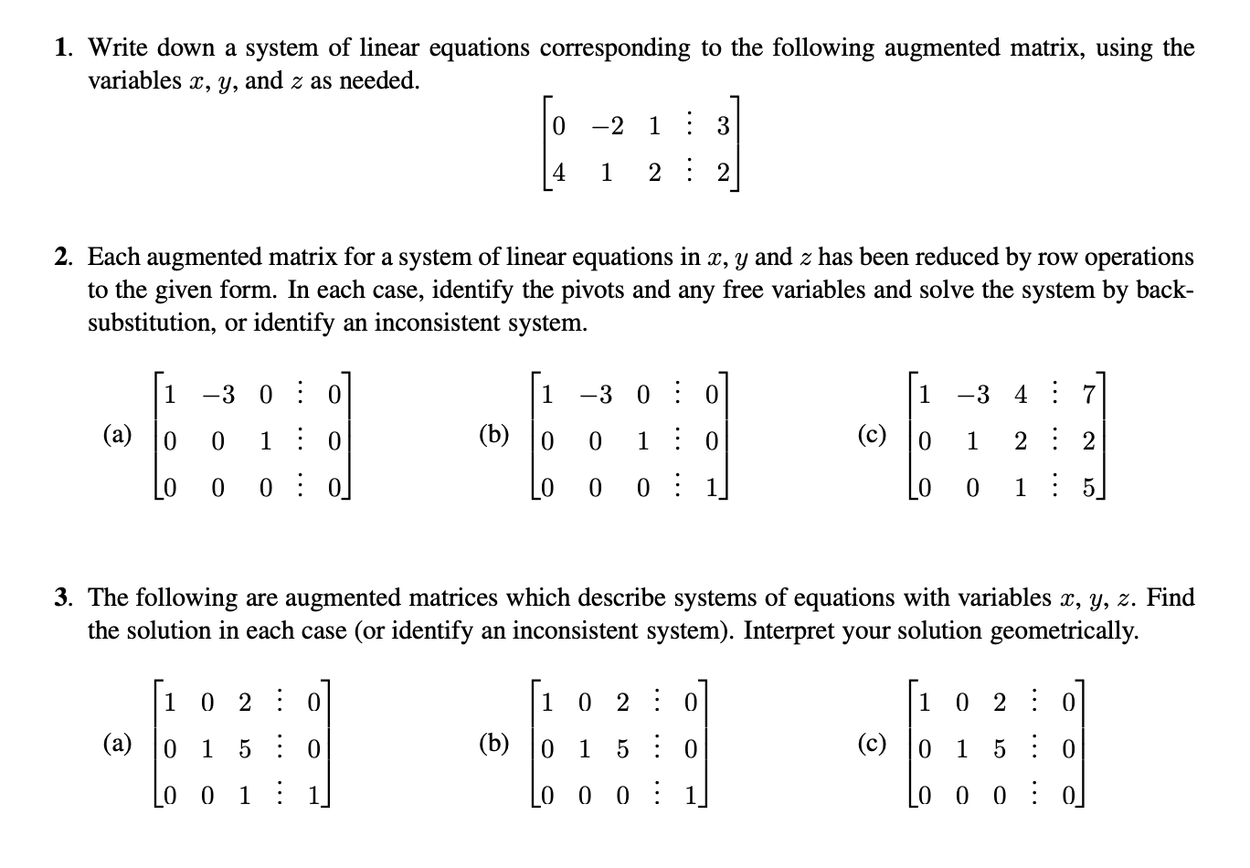 Solved Write down a system of linear equations corresponding | Chegg.com