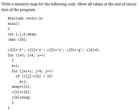 Solved Write a memory map for the following code. Show all | Chegg.com