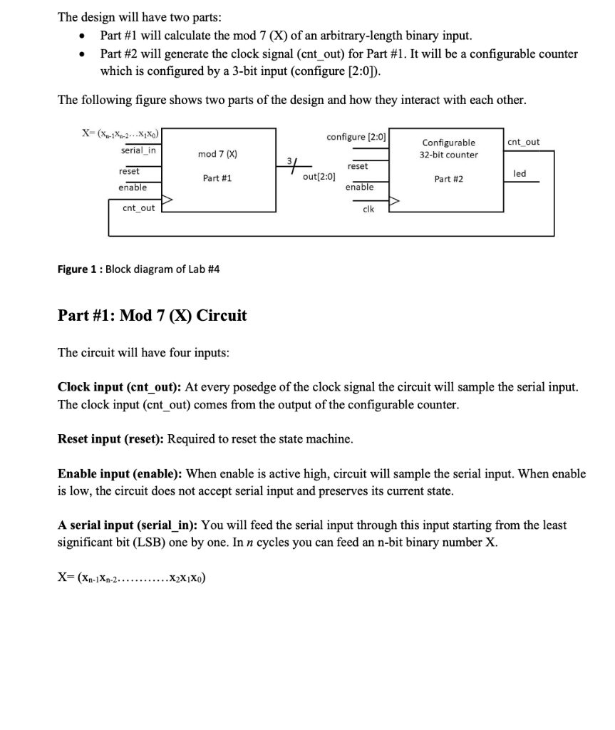 Solved The design will have two parts: • Part #1 will | Chegg.com
