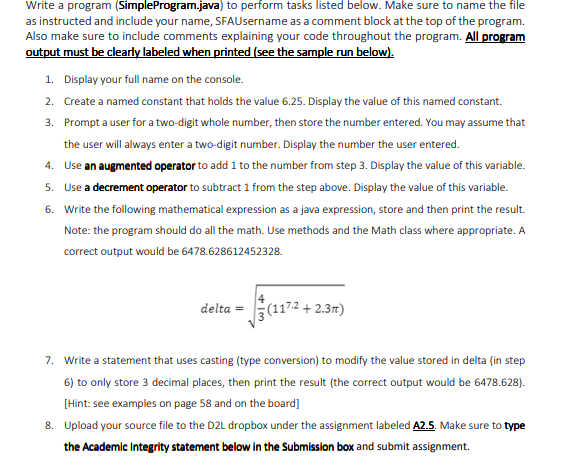 Solved Write a program (Simple Program.java) to perform | Chegg.com