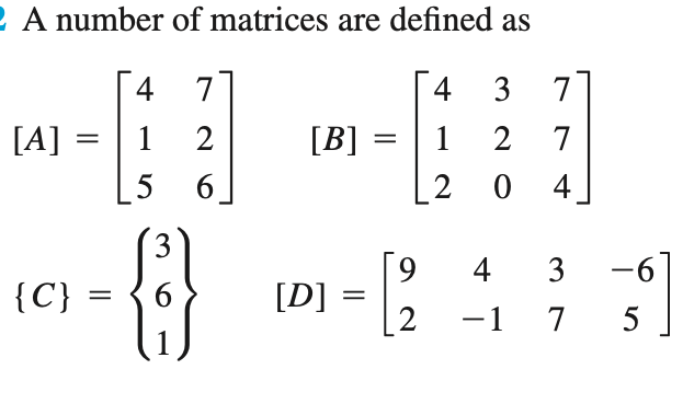 Solved A number of matrices are defined as | Chegg.com