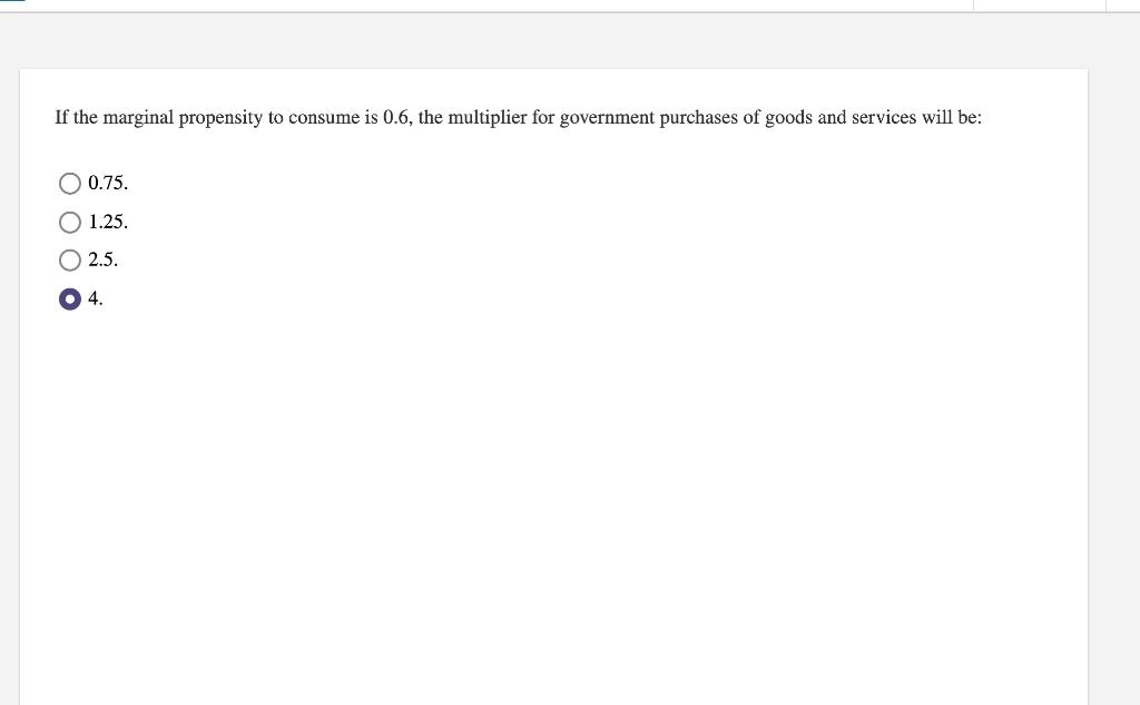 Solved If The Marginal Propensity To Consume Is 0 6 The Chegg