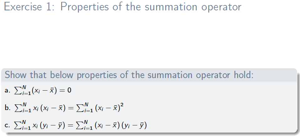 Solved Exercise 1: Properties of the summation operator Show | Chegg.com