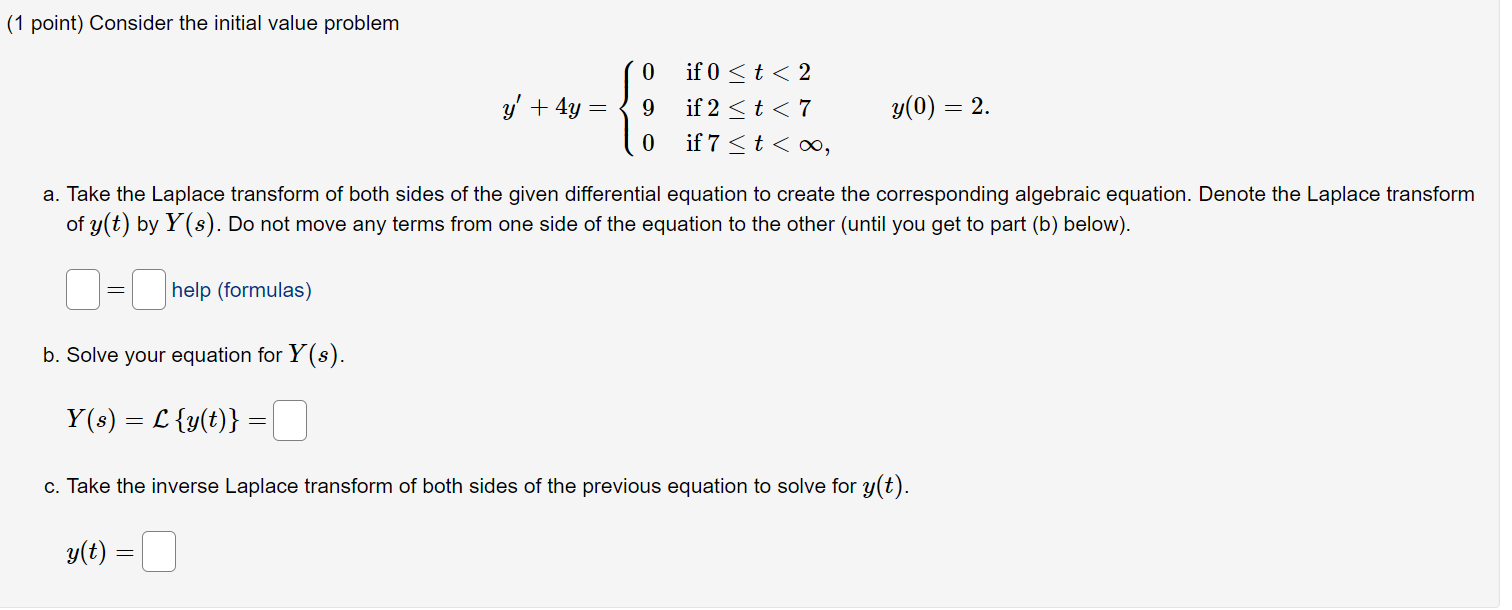 Solved (1 point) Consider the initial value problem | Chegg.com