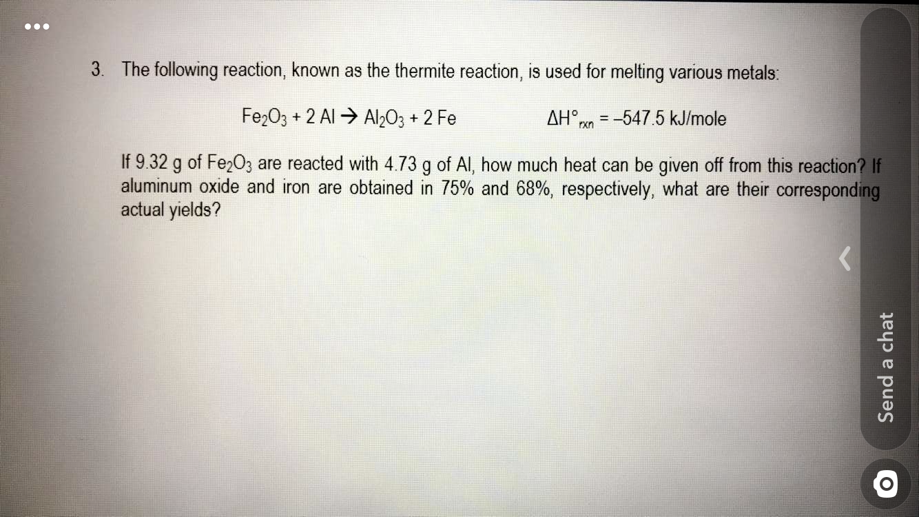 Solved 3. The Following Reaction, Known As The Thermite | Chegg.com