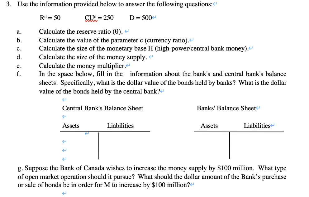 Solved 3. Use the information provided below to answer the | Chegg.com