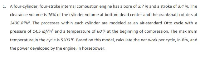 Solved A Four Cylinder Four Stroke Internal Combustion Chegg