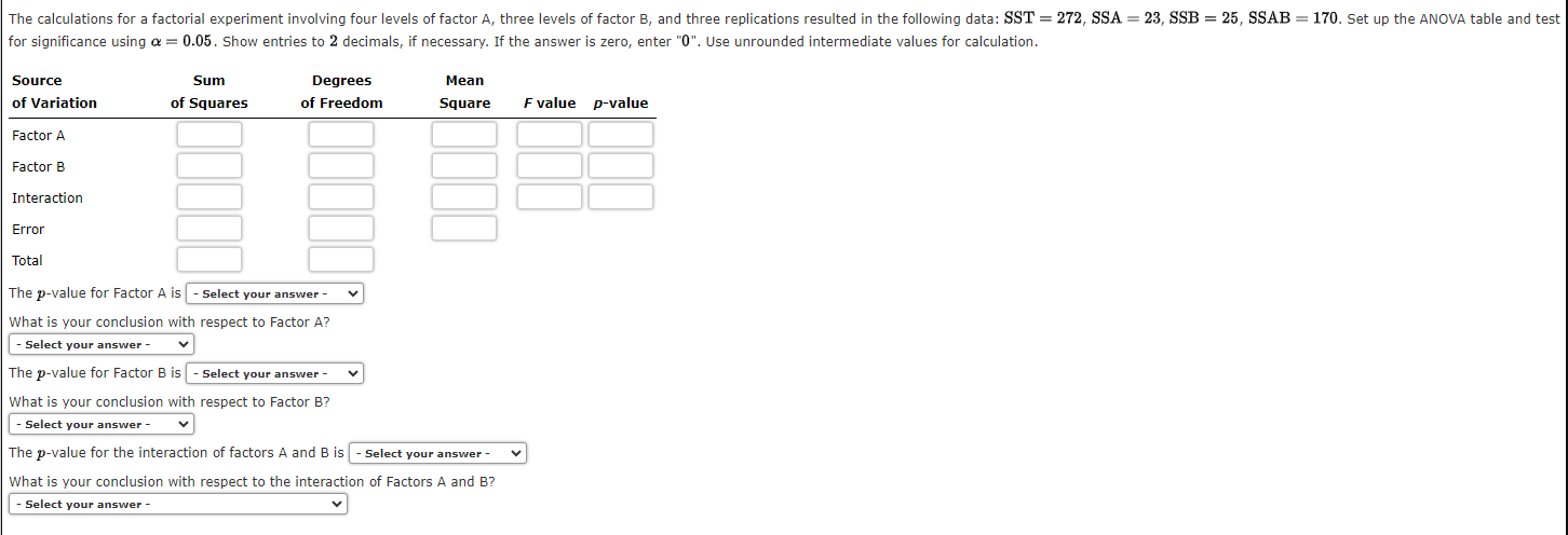 Solved factorial experiment involving four levels of factor | Chegg.com