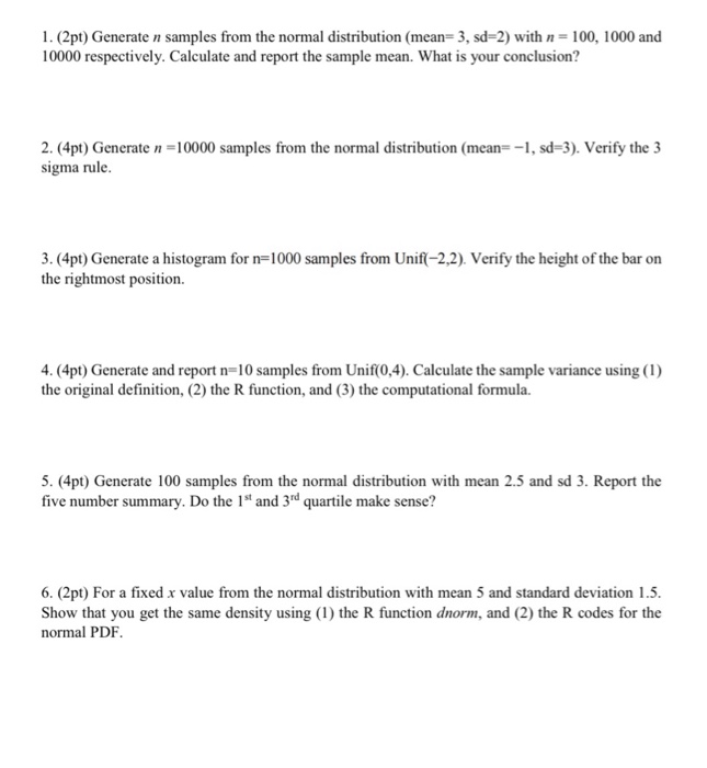 Solved 1. (2pt) Generate n samples from the normal | Chegg.com