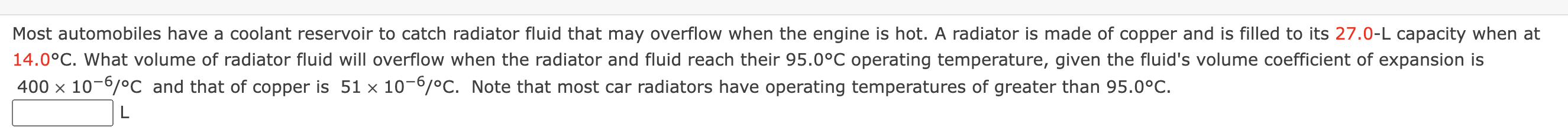 Solved Most automobiles have a coolant reservoir to catch | Chegg.com