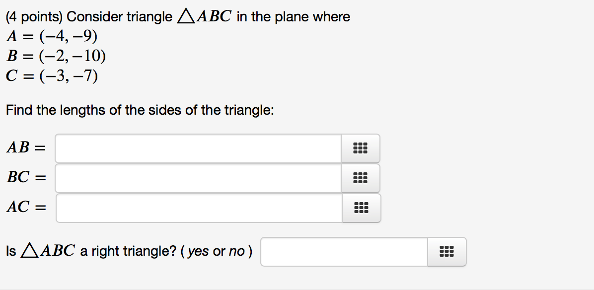 Solved (4 points) Consider triangle A ABC in the plane where | Chegg.com