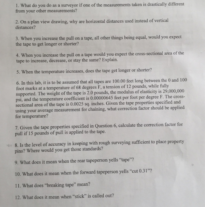 Solved 1. What do you do as a surveyor if one of the