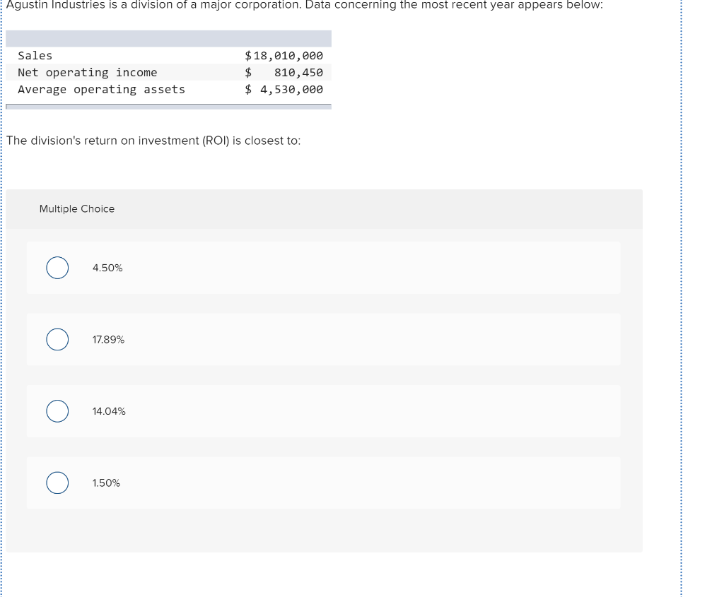 solved-agustin-industries-is-a-division-of-a-major-chegg