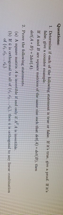 Solved Questions: 1. Determine if each of the following | Chegg.com