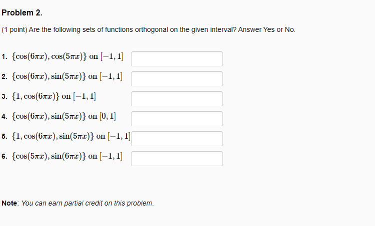 Solved Problem 2. (1 point) Are the following sets of | Chegg.com