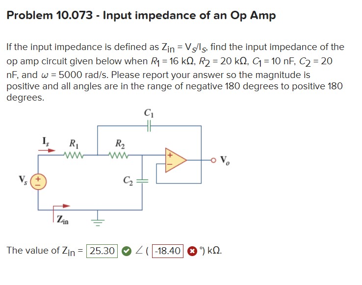 Solved Problem 10.073 - ﻿Input impedance of an Op ﻿AmpIf | Chegg.com