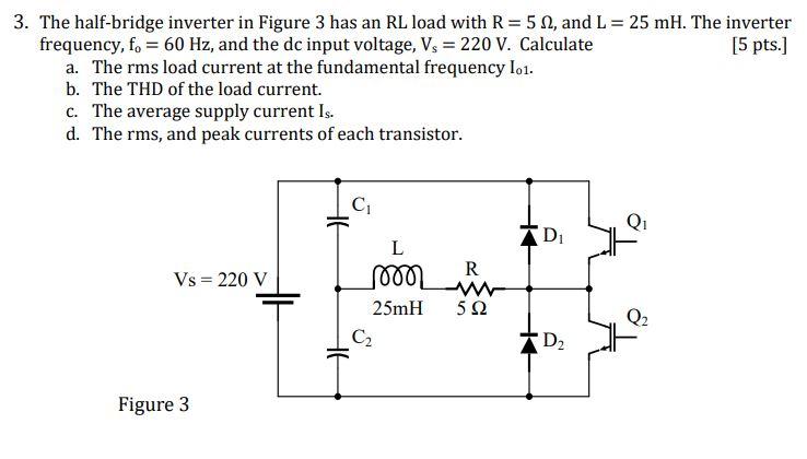 Solved 3. The half-bridge inverter in Figure 3 has an RL | Chegg.com