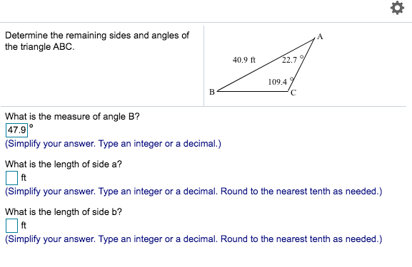 Solved Determine the remaining sides and angles of the | Chegg.com