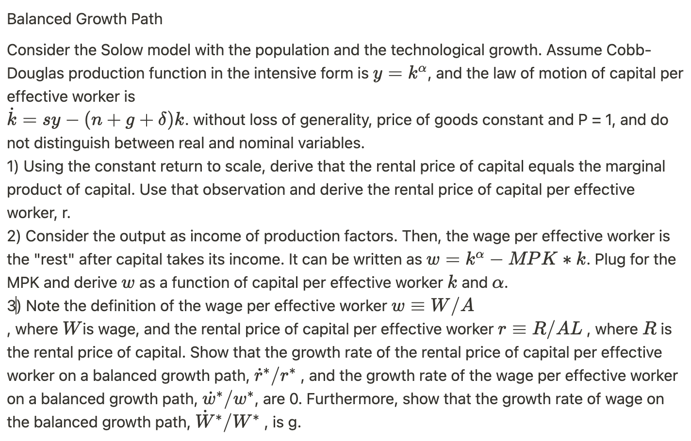 Solved Balanced Growth PathConsider The Solow Model With The | Chegg.com