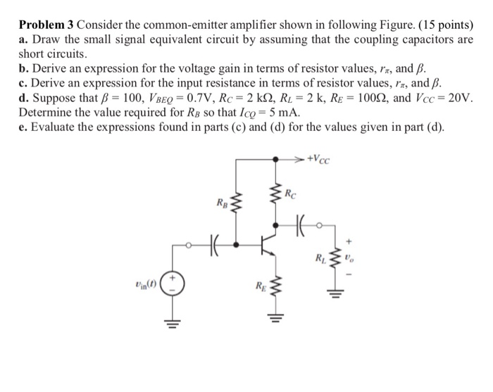 Solved Problem 3 Consider the common-emitter amplifier shown | Chegg.com