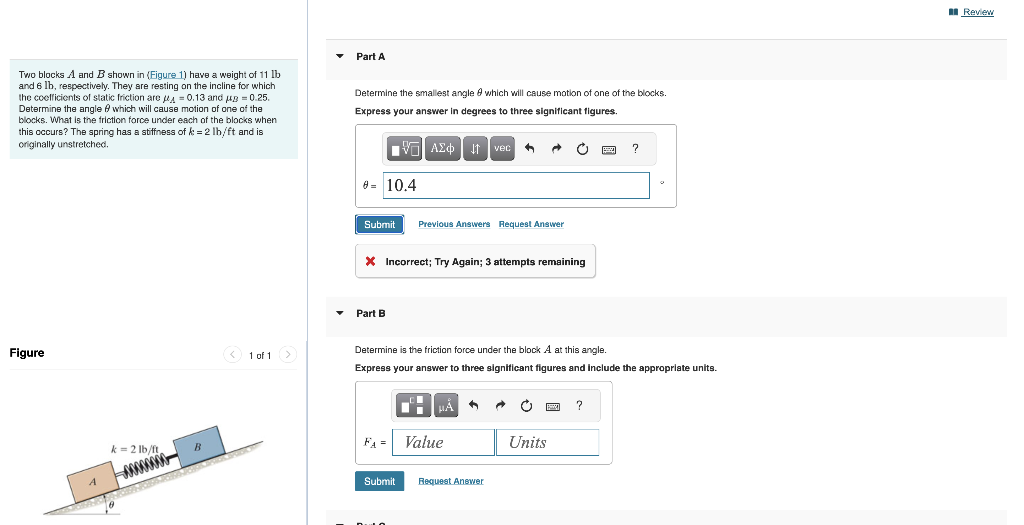 Solved Two blocks A and B shown in (Figure 1) have a weight | Chegg.com