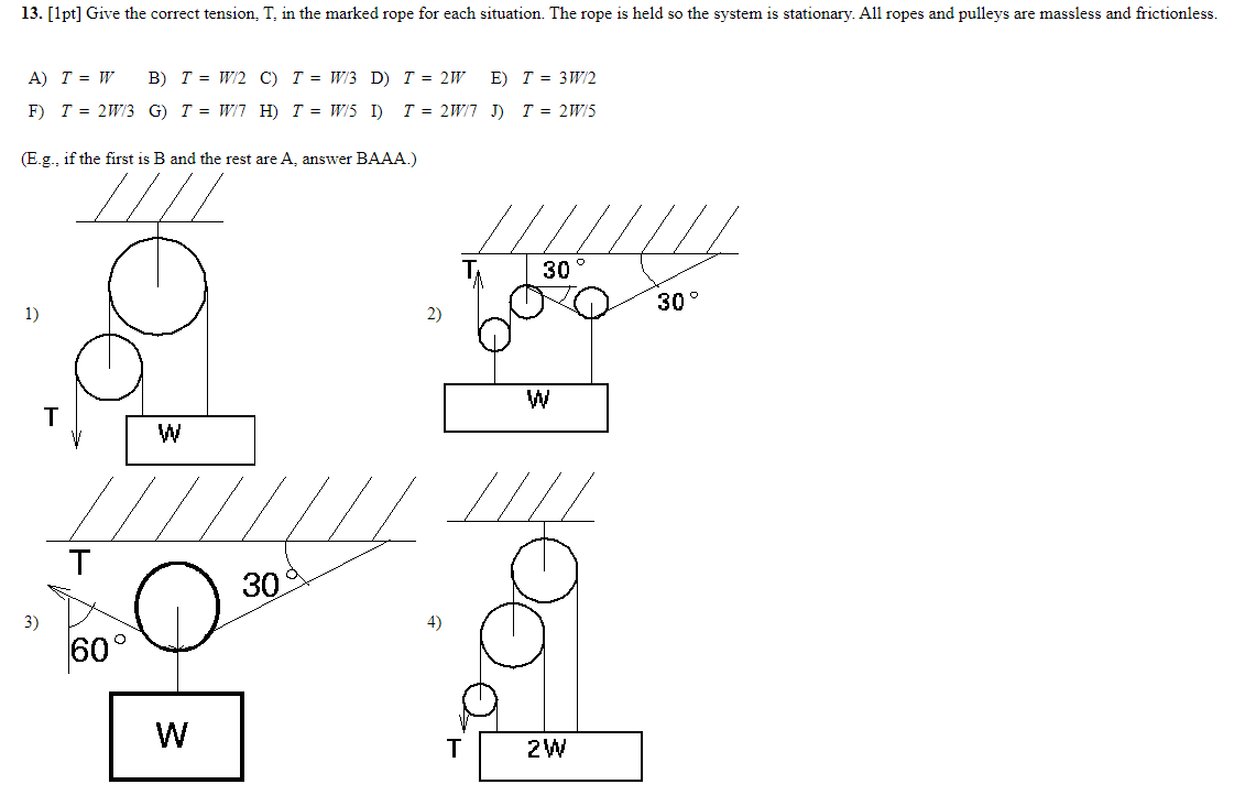 Solved 13 1pt Give The Correct Tension T In The Mark Chegg Com