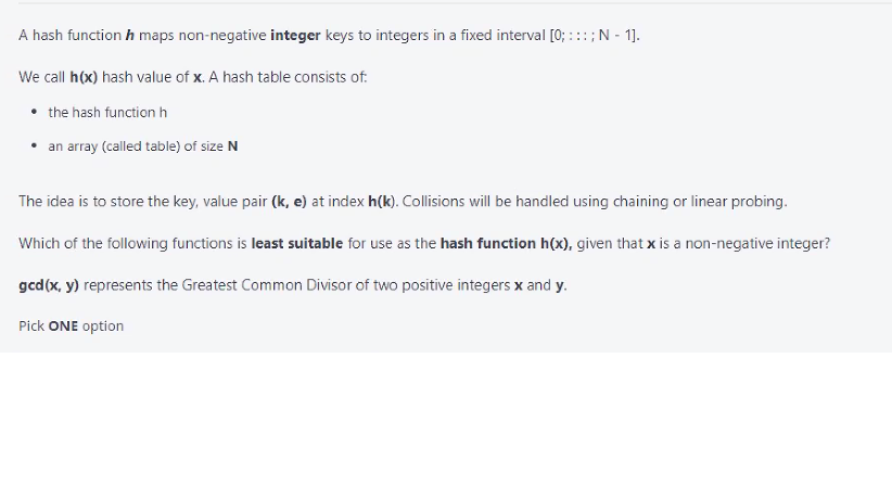 Solved A Hash Function H Maps Non Negative Integer Keys T Chegg Com