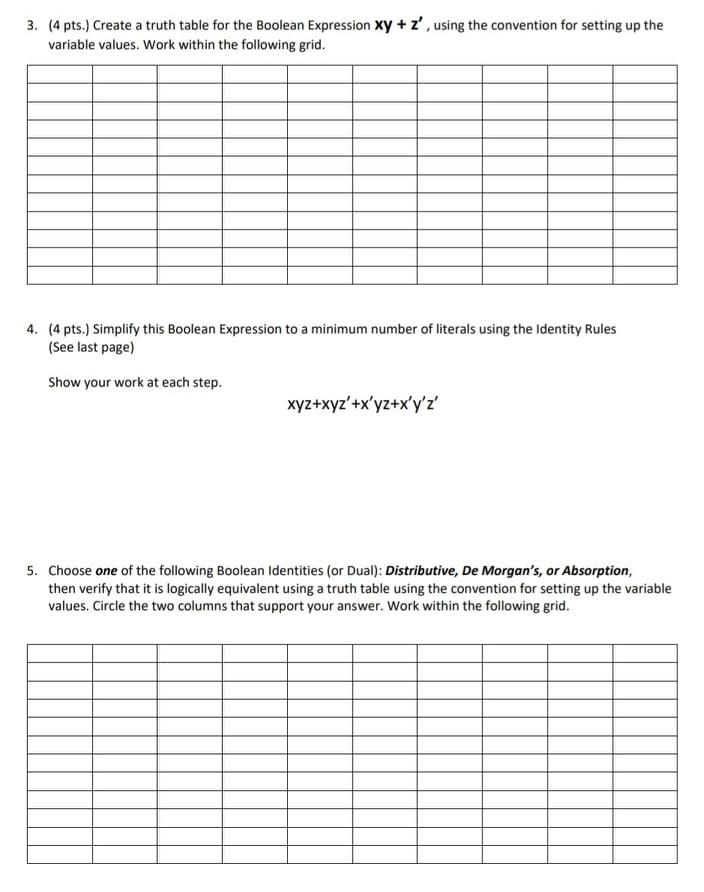 Solved 3. (4 pts.) Create a truth table for the Boolean | Chegg.com