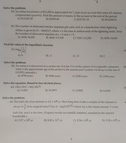 Solved Solve the problem. 39) An initial investment of | Chegg.com