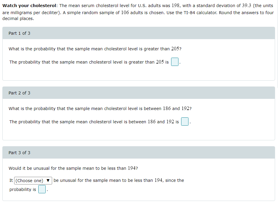 Solved Watch your cholesterol The mean serum cholesterol