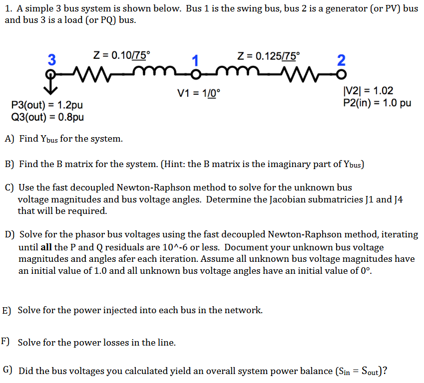 Solved 1. A simple 3 bus system is shown below. Bus 1 is the | Chegg.com