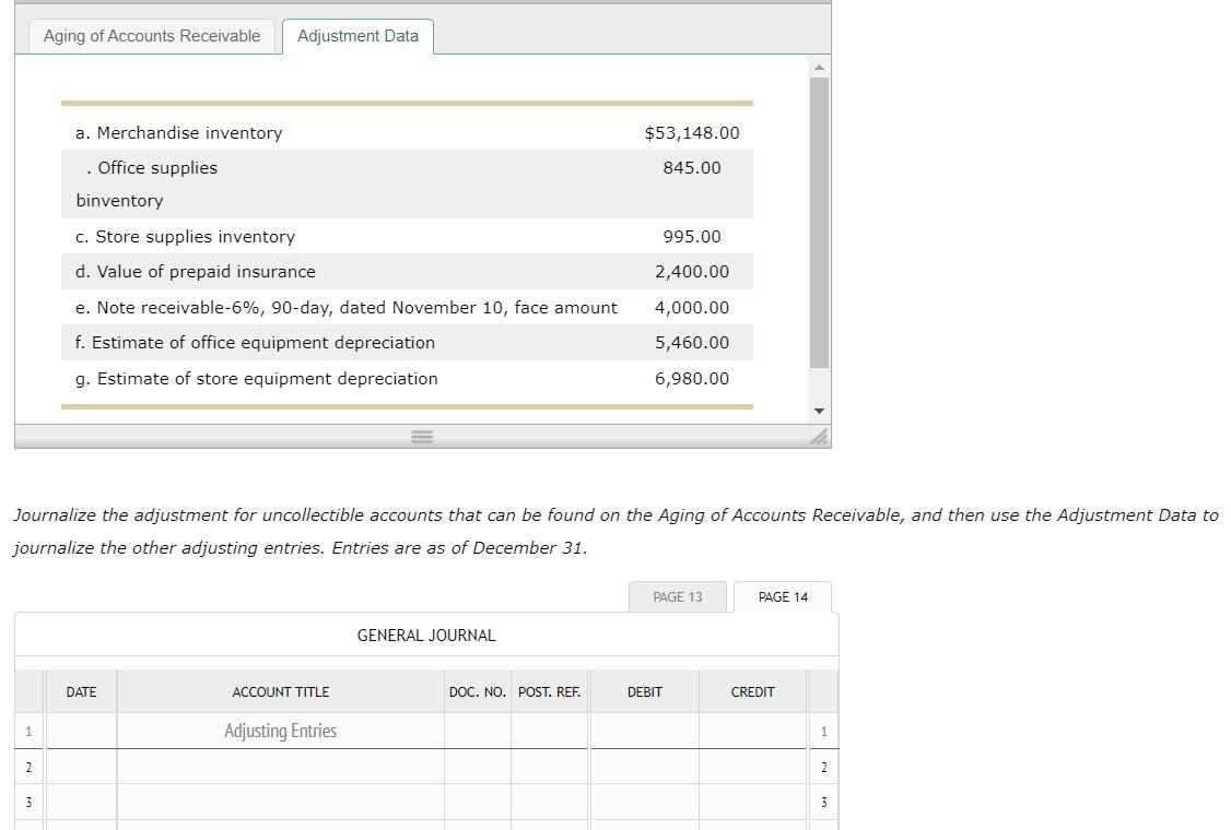 Aging Of Accounts Receivable Adjustment Data Age | Chegg.com