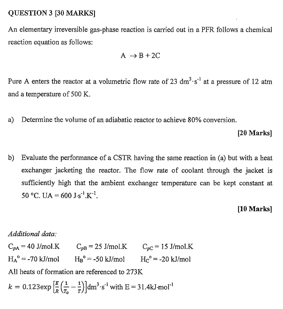 Solved QUESTION 3 (30 MARKS] An elementary irreversible | Chegg.com