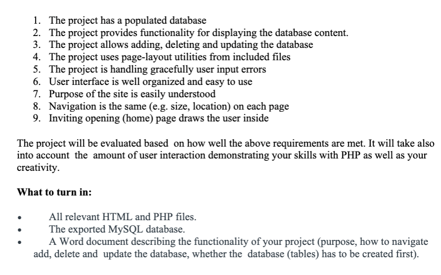 Solved The purpose of this project is to assess your ability | Chegg.com