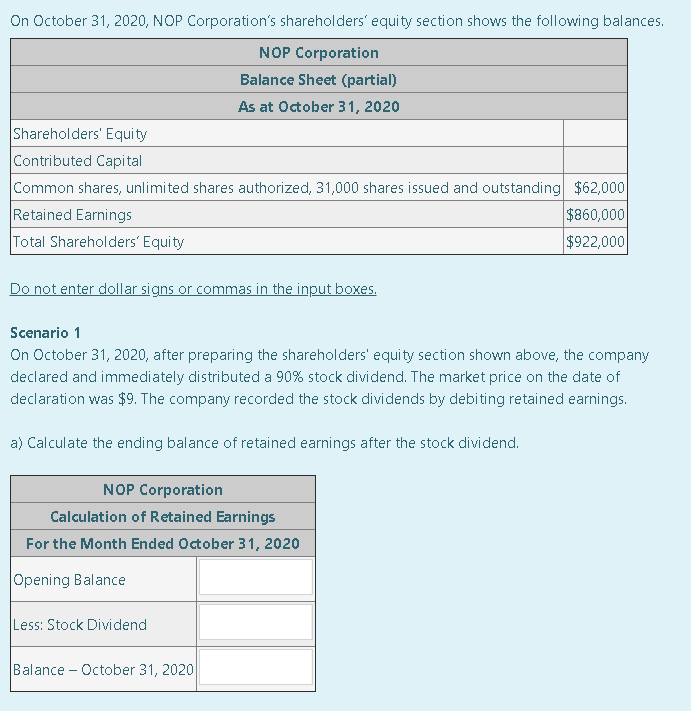 Solved On October 31, 2020, NOP Corporation's Shareholders' | Chegg.com