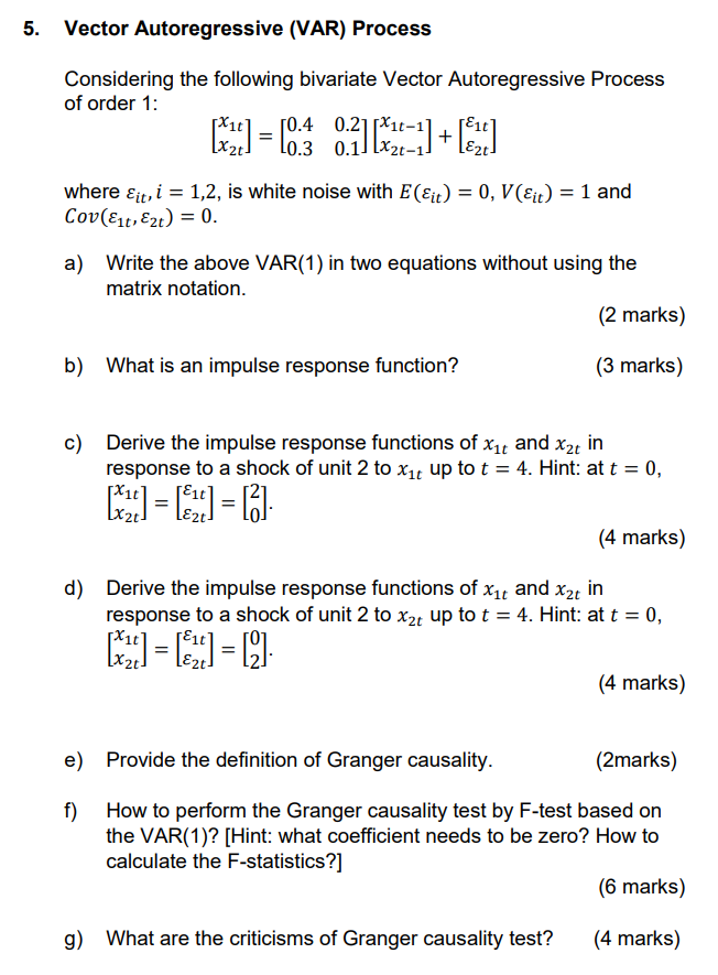 Var Process Vectogram 5. Vector Autoregressive (VAR) Process Considering | Chegg.com