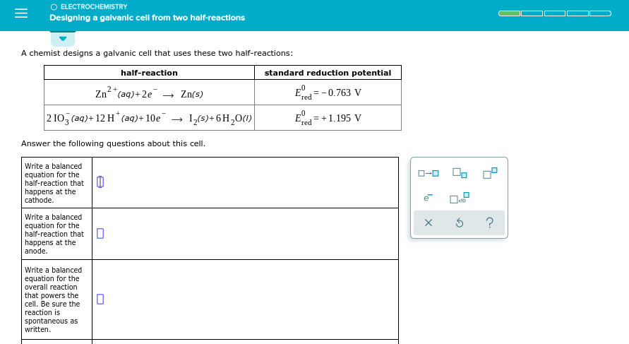 Solved O Electrochemistry Designing A Galvanic Cell From A Chegg Com