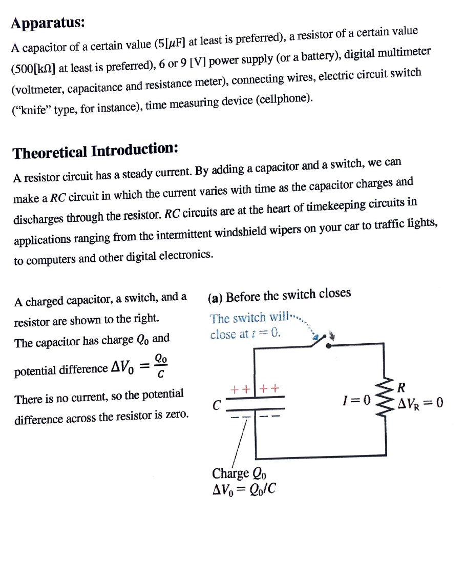Solved Experiment 5 RC Circuits, Determination of the