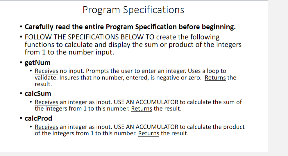 Solved Program Specifications • Carefully read the entire | Chegg.com
