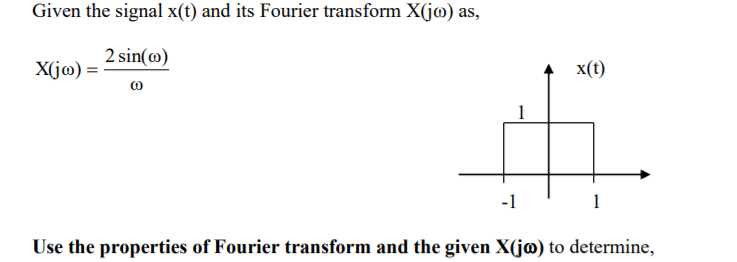 Solved Given the signal x(t) and its Fourier transform X(jo) | Chegg.com