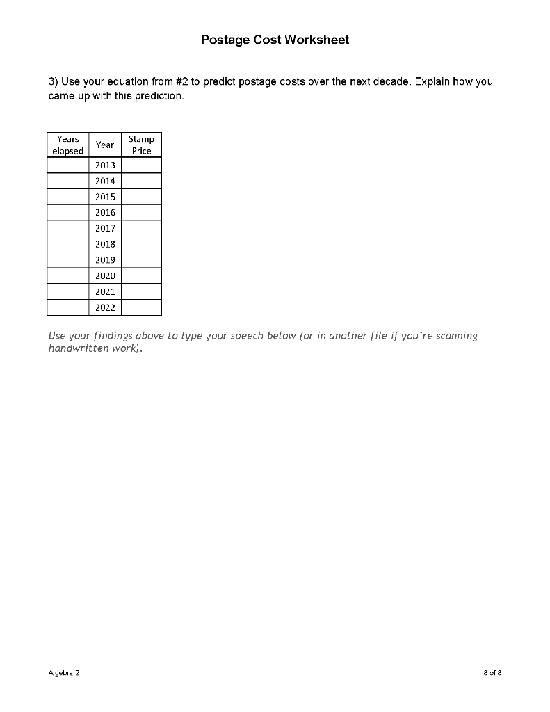 Help me fill out this Postage Project | Chegg.com