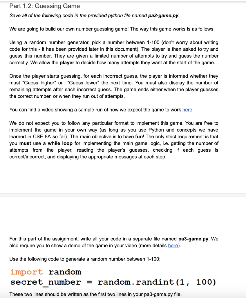 Solved Part 1.2: Guessing Game Save all of the following | Chegg.com