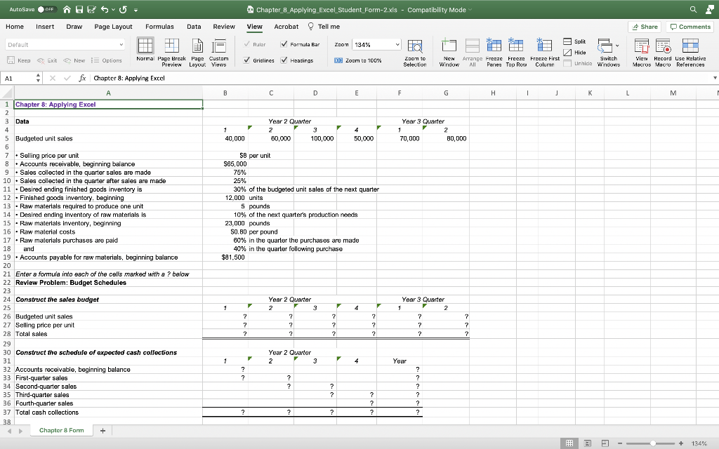 Solved Required information Chapter 8: (Algo) Applying Excel | Chegg.com