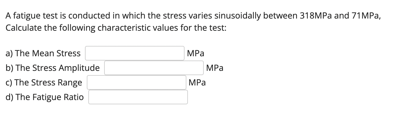 Solved A fatigue test is conducted in which the stress | Chegg.com