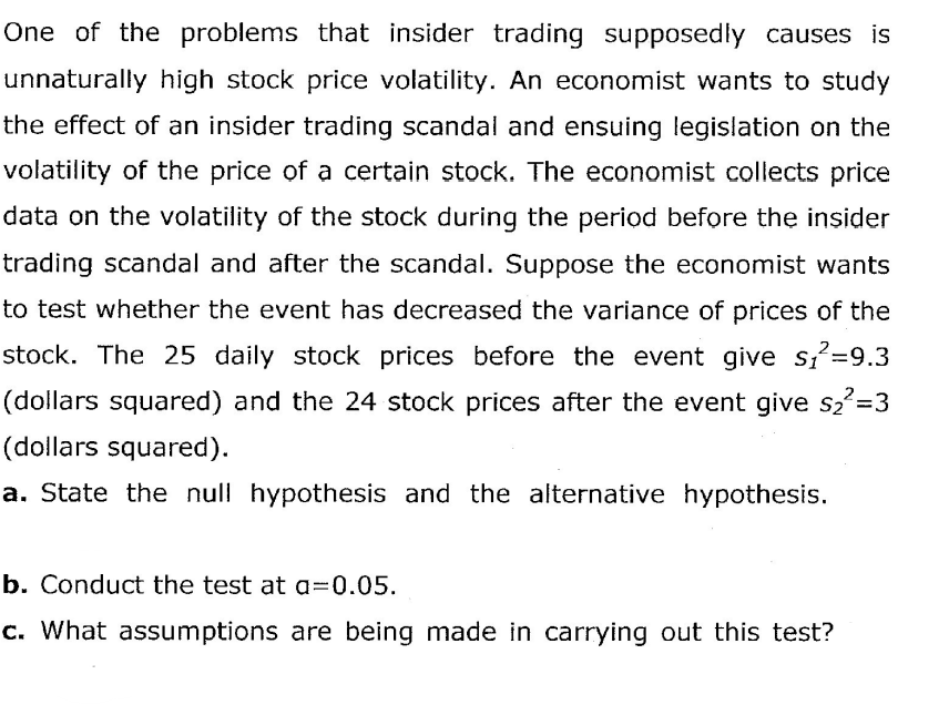 Solved One of the problems that insider trading supposedly | Chegg.com