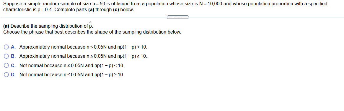 Solved Suppose a simple random sample of size n= 50 is | Chegg.com
